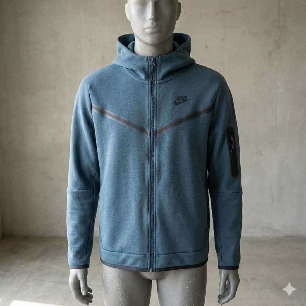 Nike Tech Fleece Hoodie Kids XL Blue Full Zip Pocket CU9223-410 Streetwear